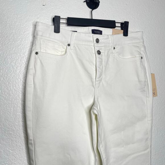 NYDJ Womens Jeans Size 12 White Marilyn Straight Ankle Mock Fly w/ Slit - Picture 10 of 15